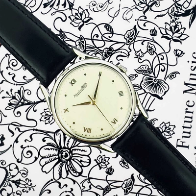 IWC - Cal. 89, Edelstahl - Ansicht von oben, liegend auf floralem Hintergrund