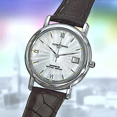 ULYSSE NARDIN San Marco - Uhr von vorne, seitlich vor der Stadt San Marco